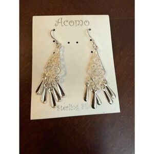 Vintage Sterling Silver Earrings Filigree Dangle Rain Drop Earrings